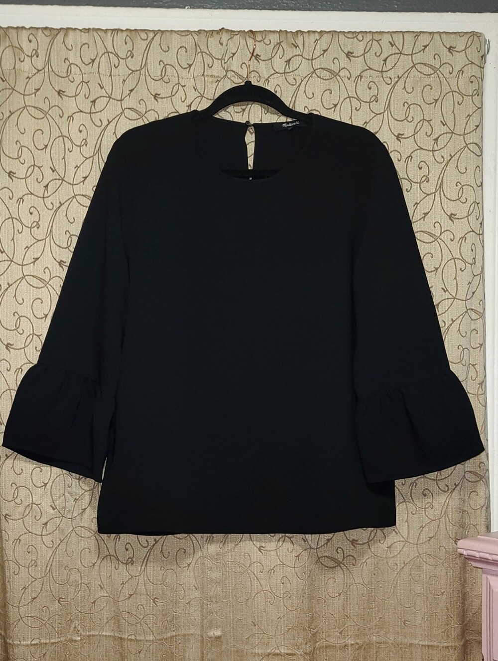 Classy Womens MADEWELL Black Polyester Ruffle Sleeves Blouse Top Shirt sz L